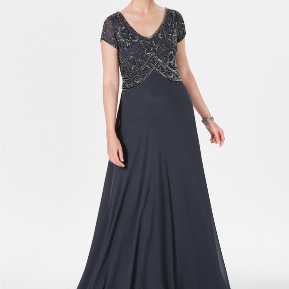 embellished empire waist dress Silver Crystal Embellished Empire-Waist Dress in Beige 3XL / 60 / Matching Embroidered Scarf (24 X 71 Inches) main image 1